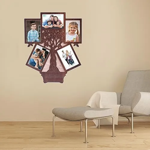 Grofly Wooden Family Tree style Photo Frame | Memory Photo Frame for Wall | Customized 5 Photo Collage Picture Frame |Wall Decor photo frame | Personalized gift item | Gifting Frame for All Occasions