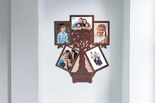 Grofly Wooden Family Tree style Photo Frame | Memory Photo Frame for Wall | Customized 5 Photo Collage Picture Frame |Wall Decor photo frame | Personalized gift item | Gifting Frame for All Occasions