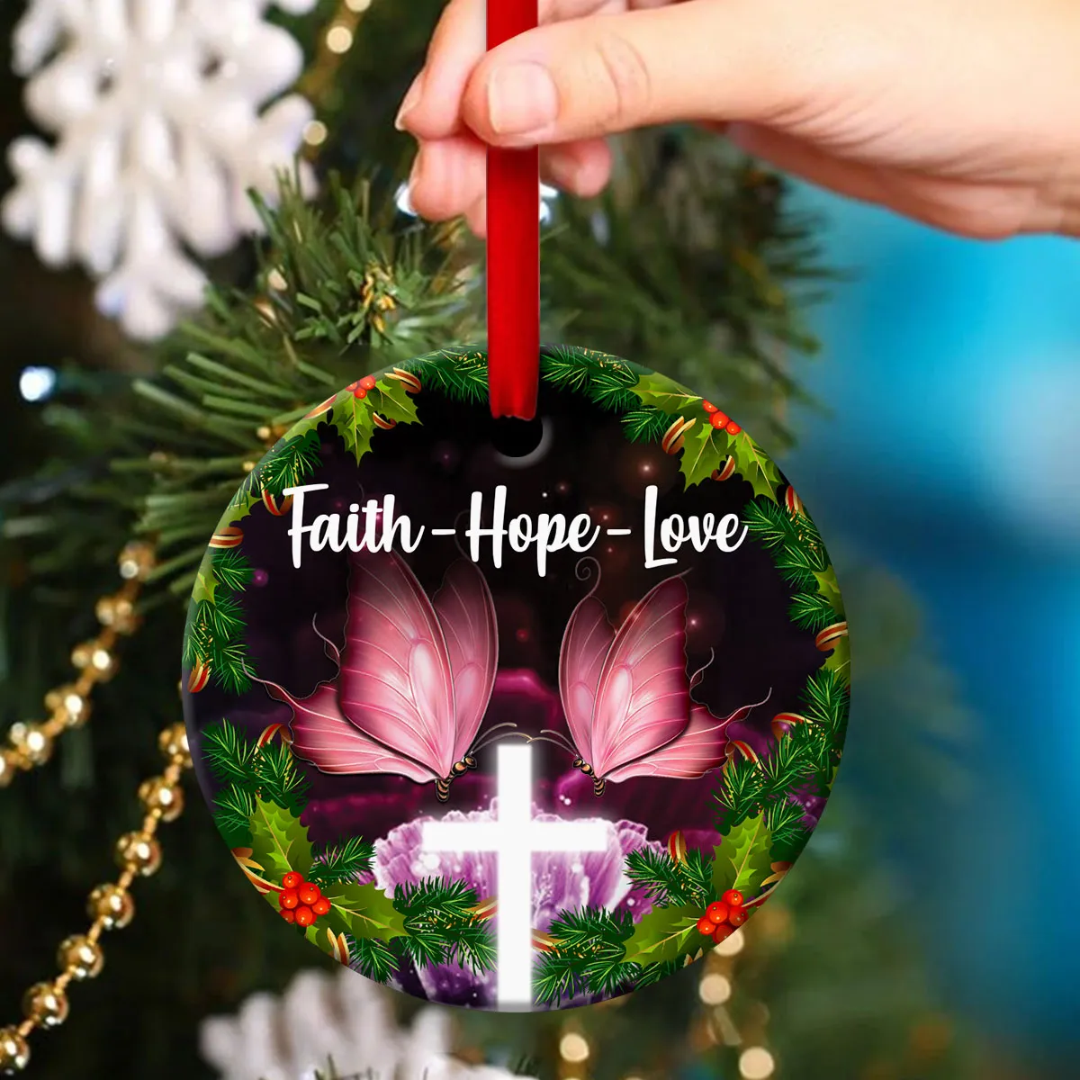 Have Faith In God - Special Mistletoe Ceramic Circle Ornament - Christmas Decor - Funny Ornament