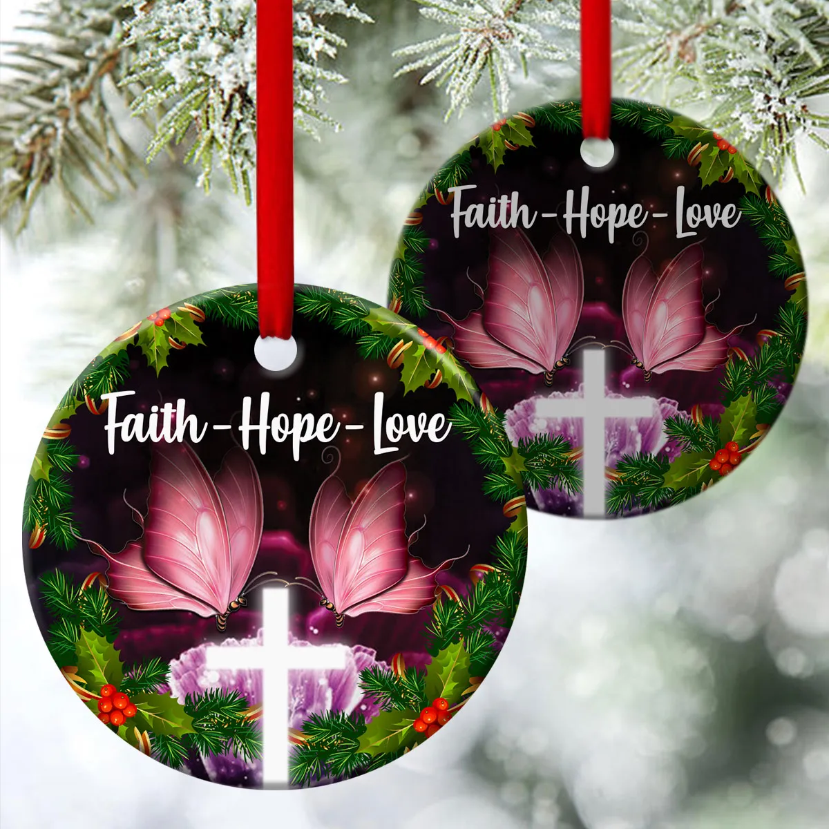 Have Faith In God - Special Mistletoe Ceramic Circle Ornament - Christmas Decor - Funny Ornament