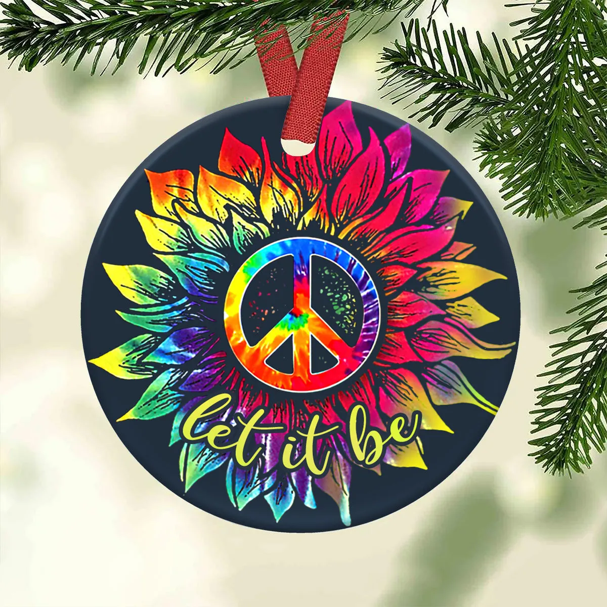 Hippie Let It Be Circle Ornament - Christmas Ornament - Ciaocustom