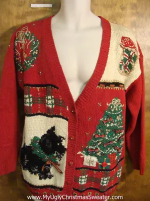 Festive Scottie Dog Novelty Christmas Sweater - Humorous Holiday Apparel