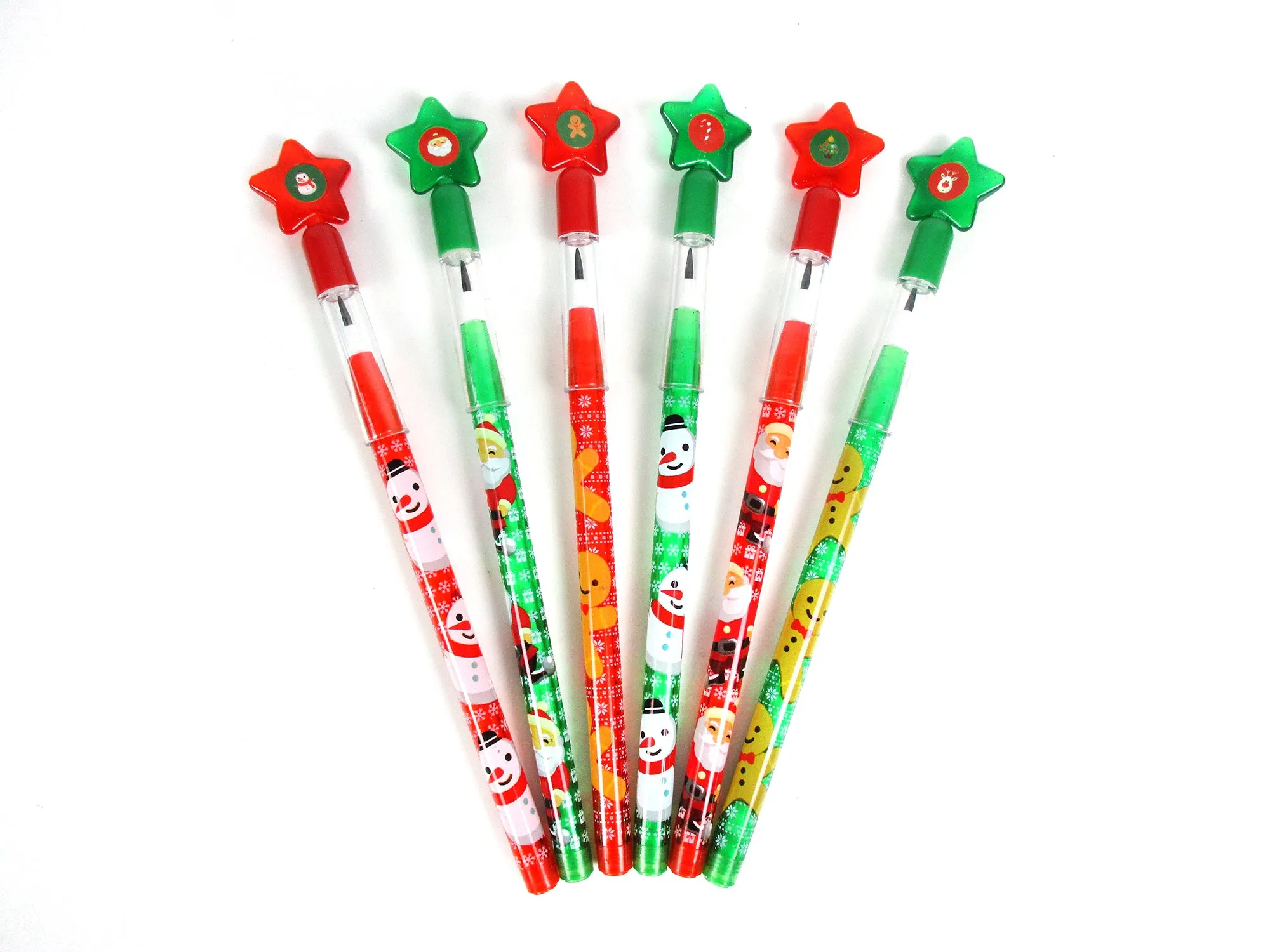 Holiday Season Christmas Stackable Point Pencils - Set of 6