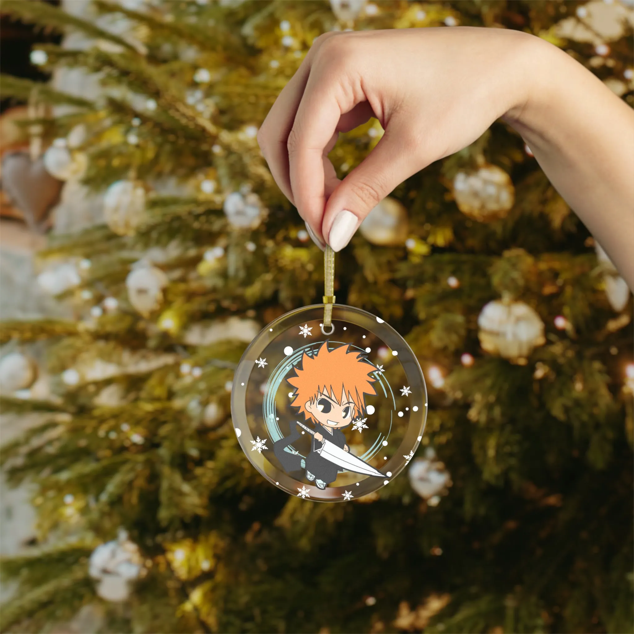 Ichigo Christmas Ornament - Exquisite Glass Decoration with Golden Ribbon