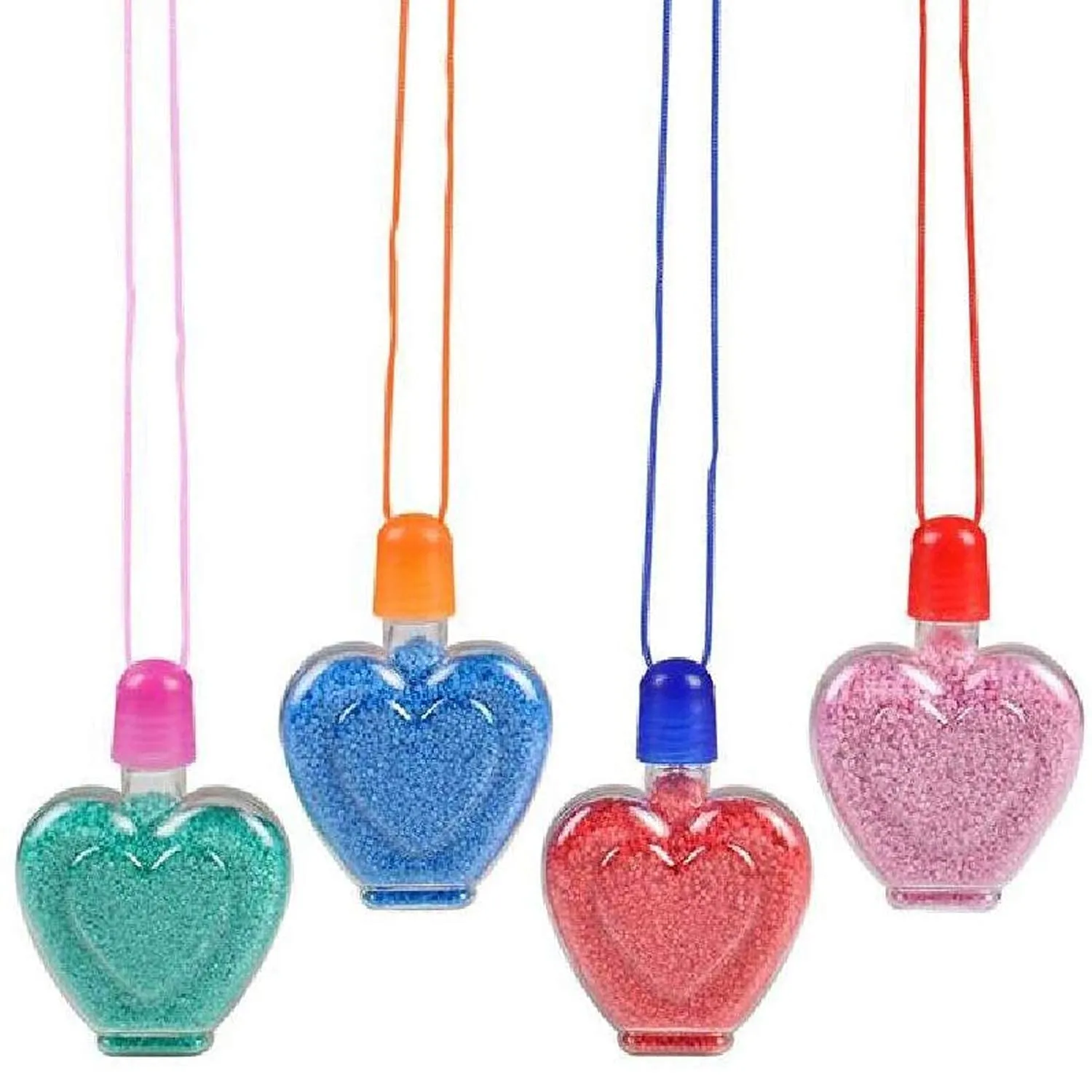 Kicko Heart Sand Art Necklaces - 24 Pack - Heart-Shaped Bottle Necklaces for Personal