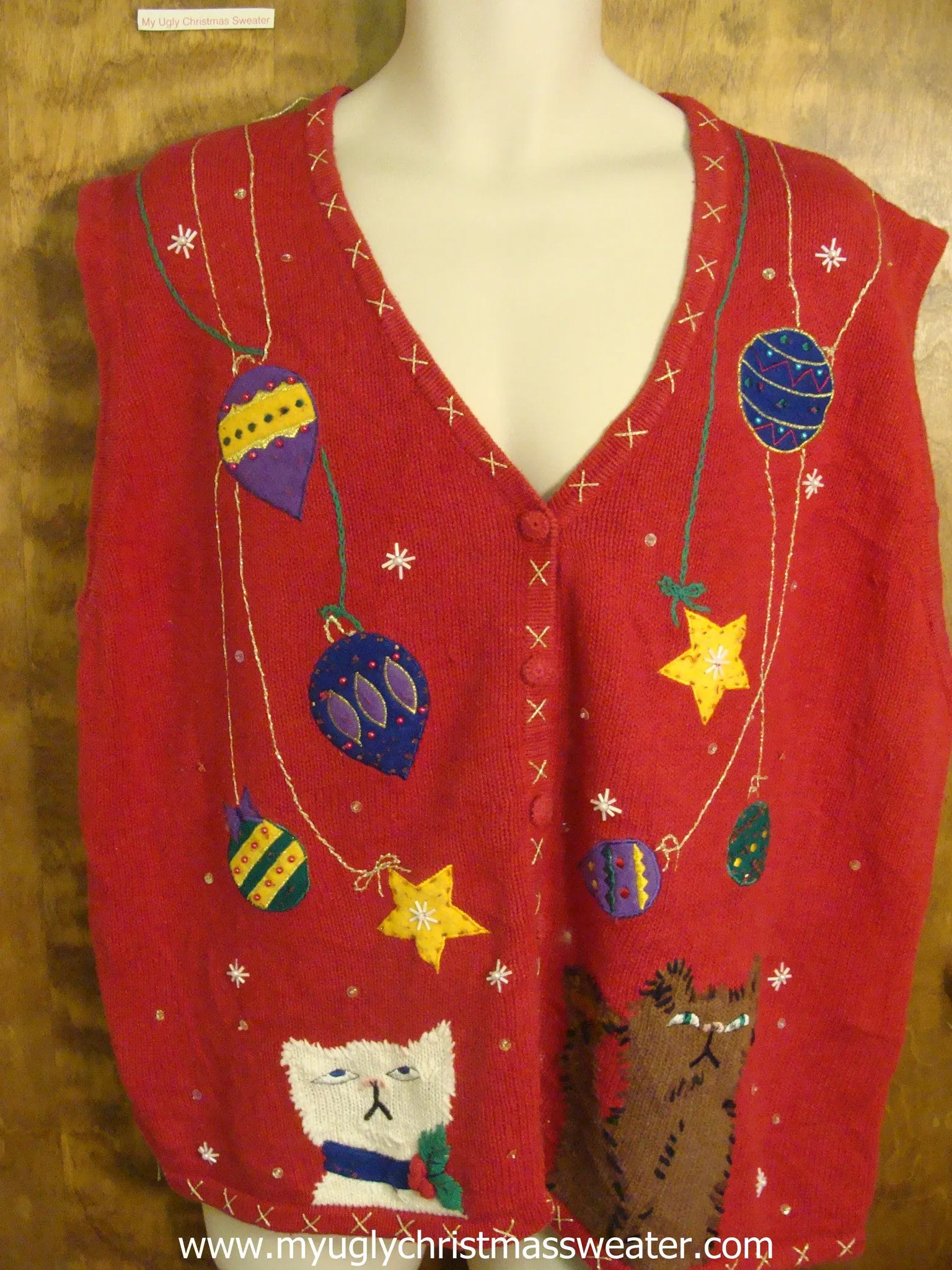 Kittens Playing With Ornaments Ugly Christmas Sweater Vest