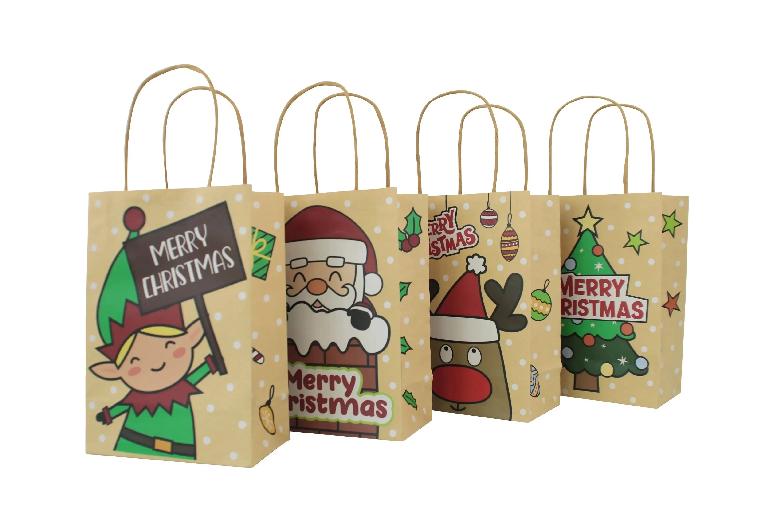 Kraft Christmas Gift Paper Bags with Handles for Xmas Holiday Party Bags for Wrapping Presents  x 12 pcs