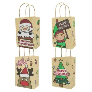 Kraft Christmas Gift Paper Bags with Handles for Xmas Holiday Party Bags for Wrapping Presents  x 12 pcs