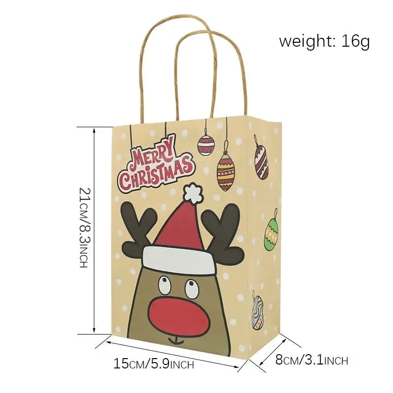 Kraft Christmas Gift Paper Bags with Handles for Xmas Holiday Party Bags for Wrapping Presents  x 12 pcs