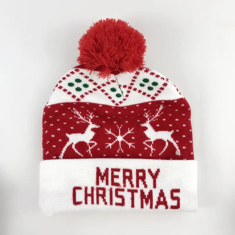 LED Knitted Christmas Hat Beanie Light Up Illuminate Warm Hat For Kids Adults New Year Christmas Decor