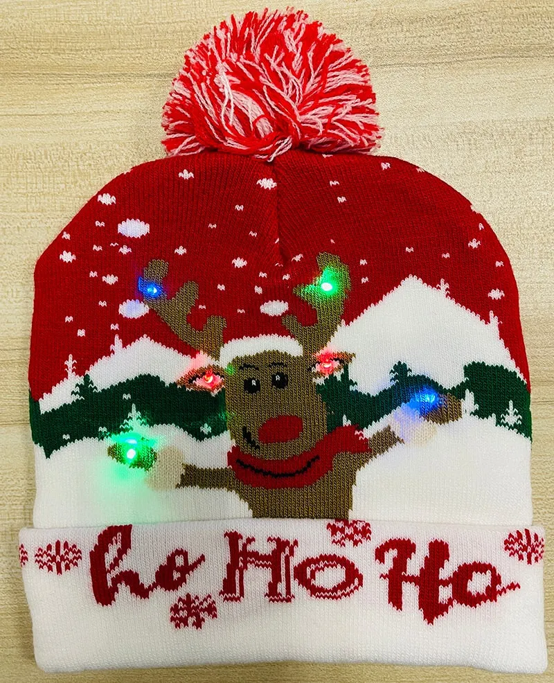 LED Knitted Christmas Hat Beanie Light Up Illuminate Warm Hat For Kids Adults New Year Christmas Decor