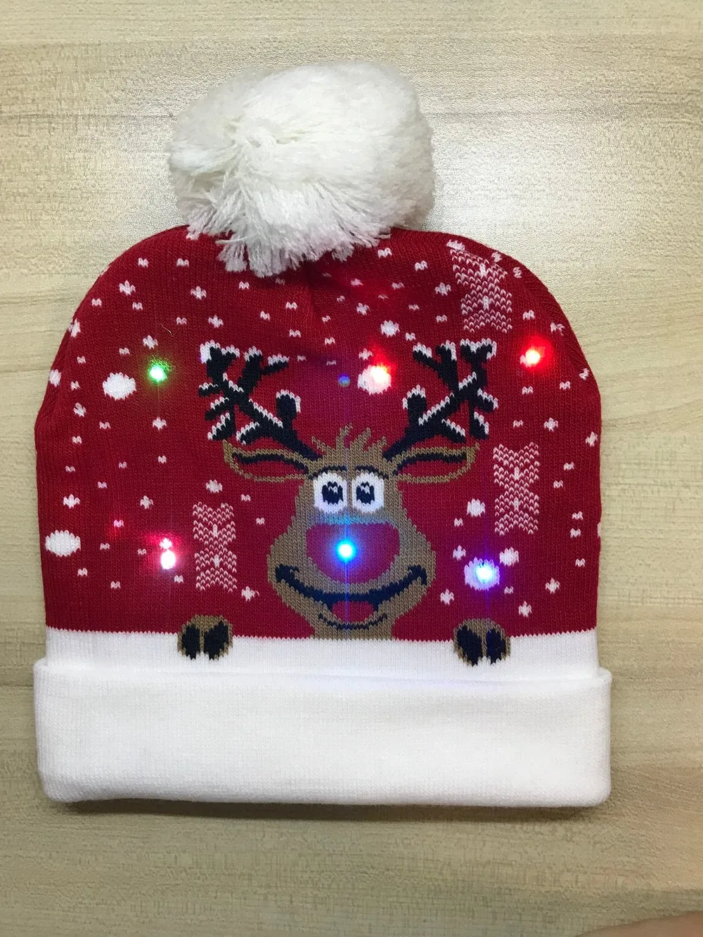 LED Knitted Christmas Hat Beanie Light Up Illuminate Warm Hat For Kids Adults New Year Christmas Decor