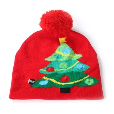 LED Knitted Christmas Hat Beanie Light Up Illuminate Warm Hat For Kids Adults New Year Christmas Decor