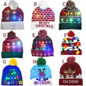 LED Knitted Christmas Hat Beanie Light Up Illuminate Warm Hat For Kids Adults New Year Christmas Decor