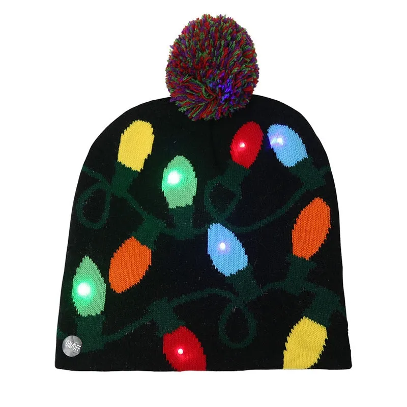 LED Knitted Christmas Hat Beanie Light Up Illuminate Warm Hat For Kids Adults New Year Christmas Decor