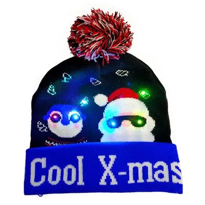 LED Knitted Christmas Hat Beanie Light Up Illuminate Warm Hat For Kids Adults New Year Christmas Decor