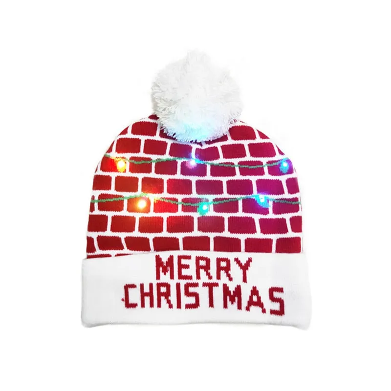 LED Knitted Christmas Hat Beanie Light Up Illuminate Warm Hat For Kids Adults New Year Christmas Decor