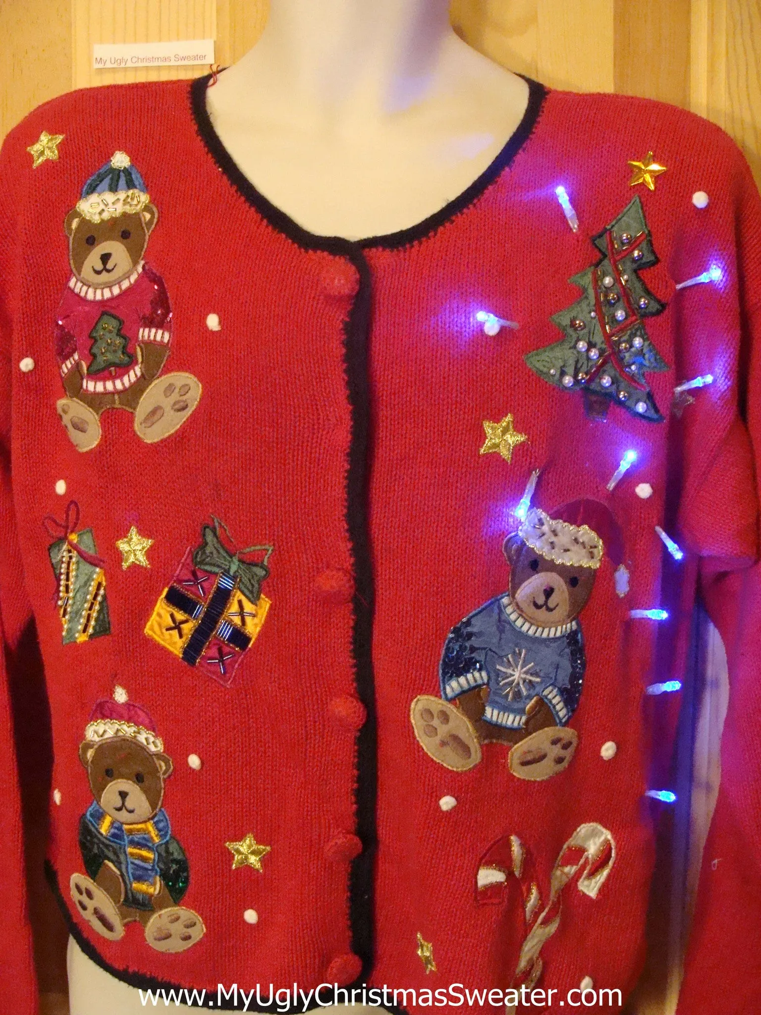 Light Up Christmas Sweater Bears Wearing Sweaters