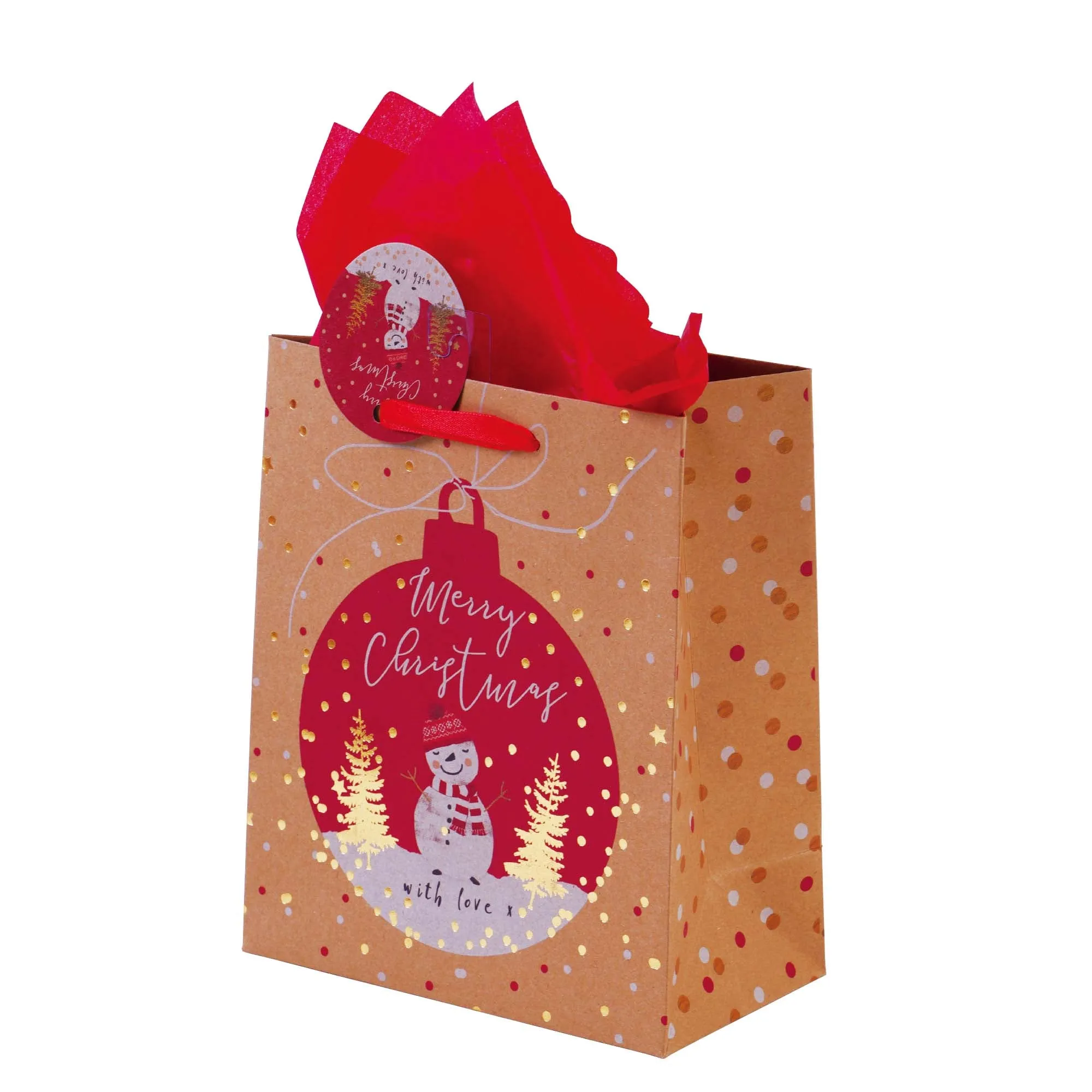 Medium Christmas Holiday Glitter Kraft Bag, 6 Designs