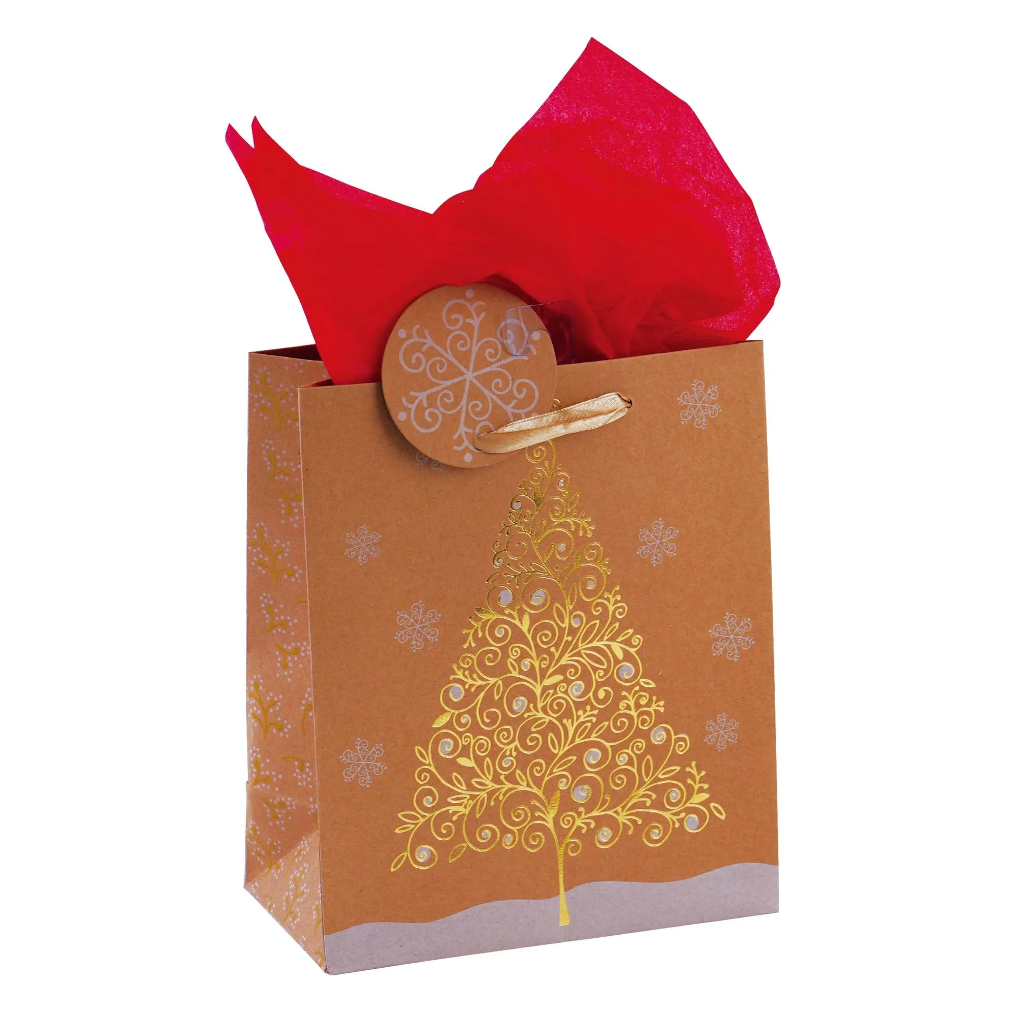 Medium Christmas Holiday Glitter Kraft Bag, 6 Designs