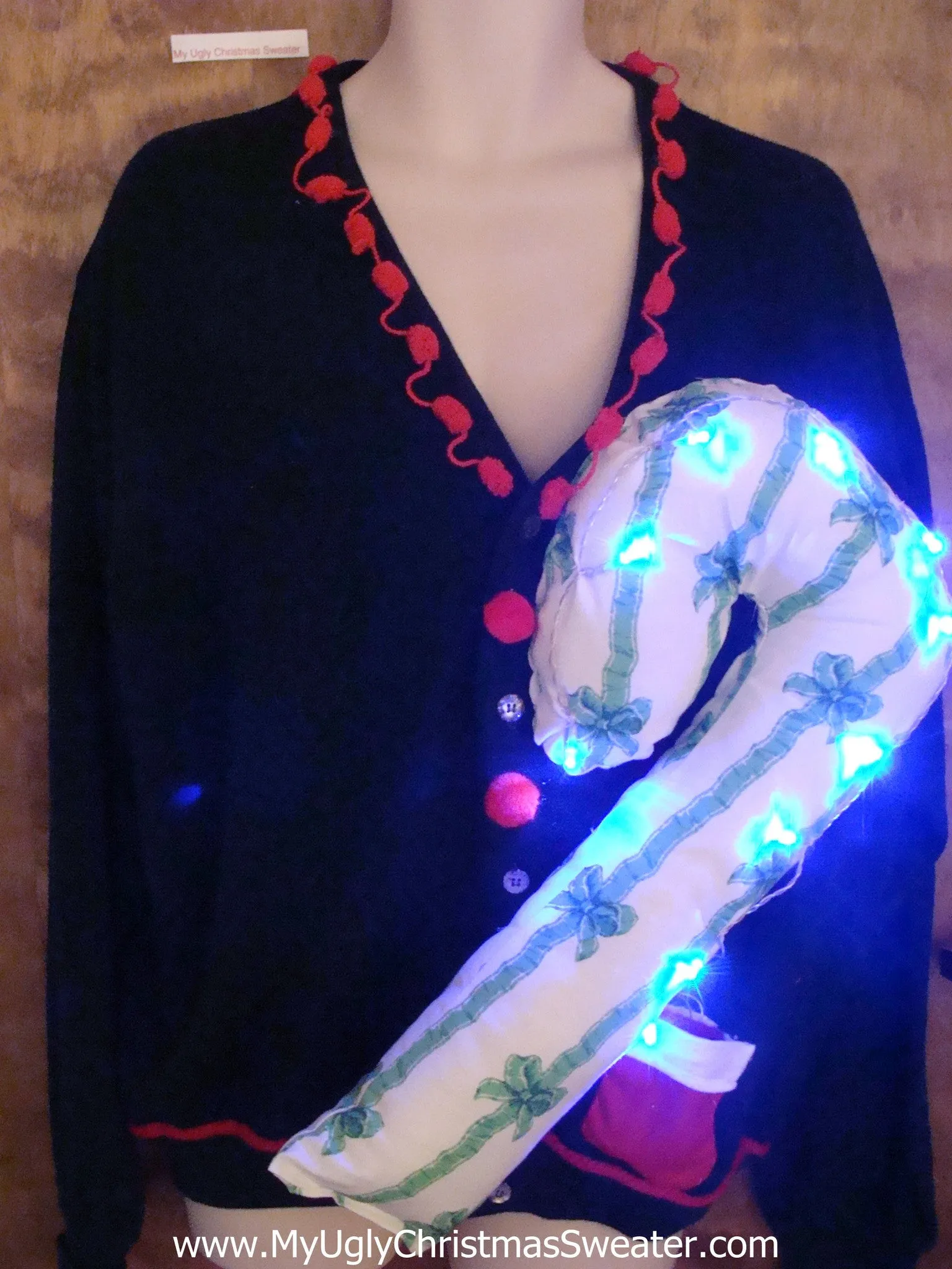 Mens XXL Light Up Funny Christmas Sweater Huge 3D Candy Cane