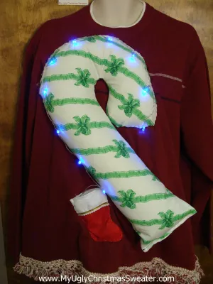 Mens XXXL Light Up Funny Christmas Sweater Huge 3D Candy Cane