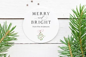 Merry and Bright Christmas Stickers Gift Tags Christmas Mistletoe Labels, Happy Holidays Stickers Envelope Seals Packaging - Set of 24