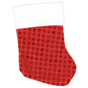 Mini Red Fabric Christmas Stockings with Sequins 6pk