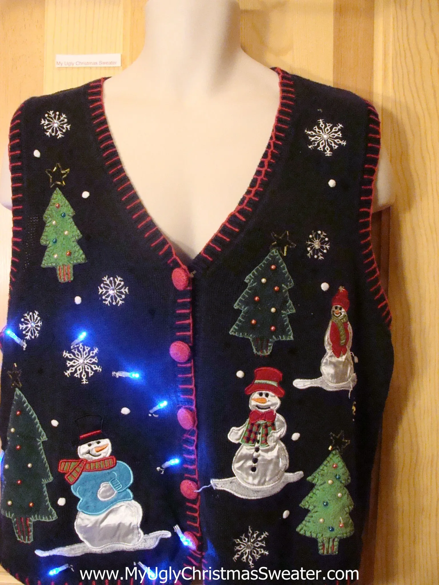 Need to Buy Christmas Sweaters? Light Up Sweater Vest with Cheesy Snowmen and Trees