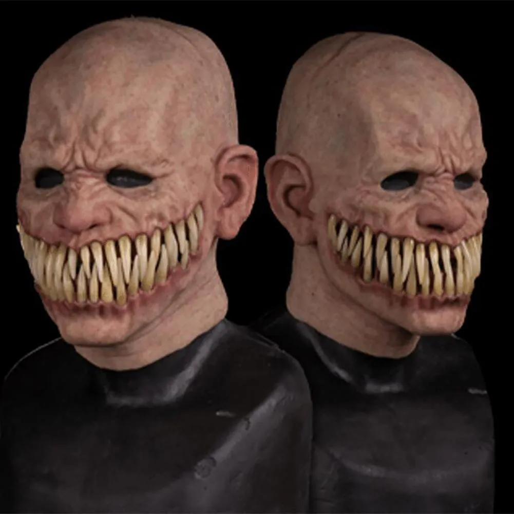 New Halloween horror  Face Cover Scary Realistic Emulsion Halloween Headgear Pointy Teeth Split Mouth Horror Face Cover party