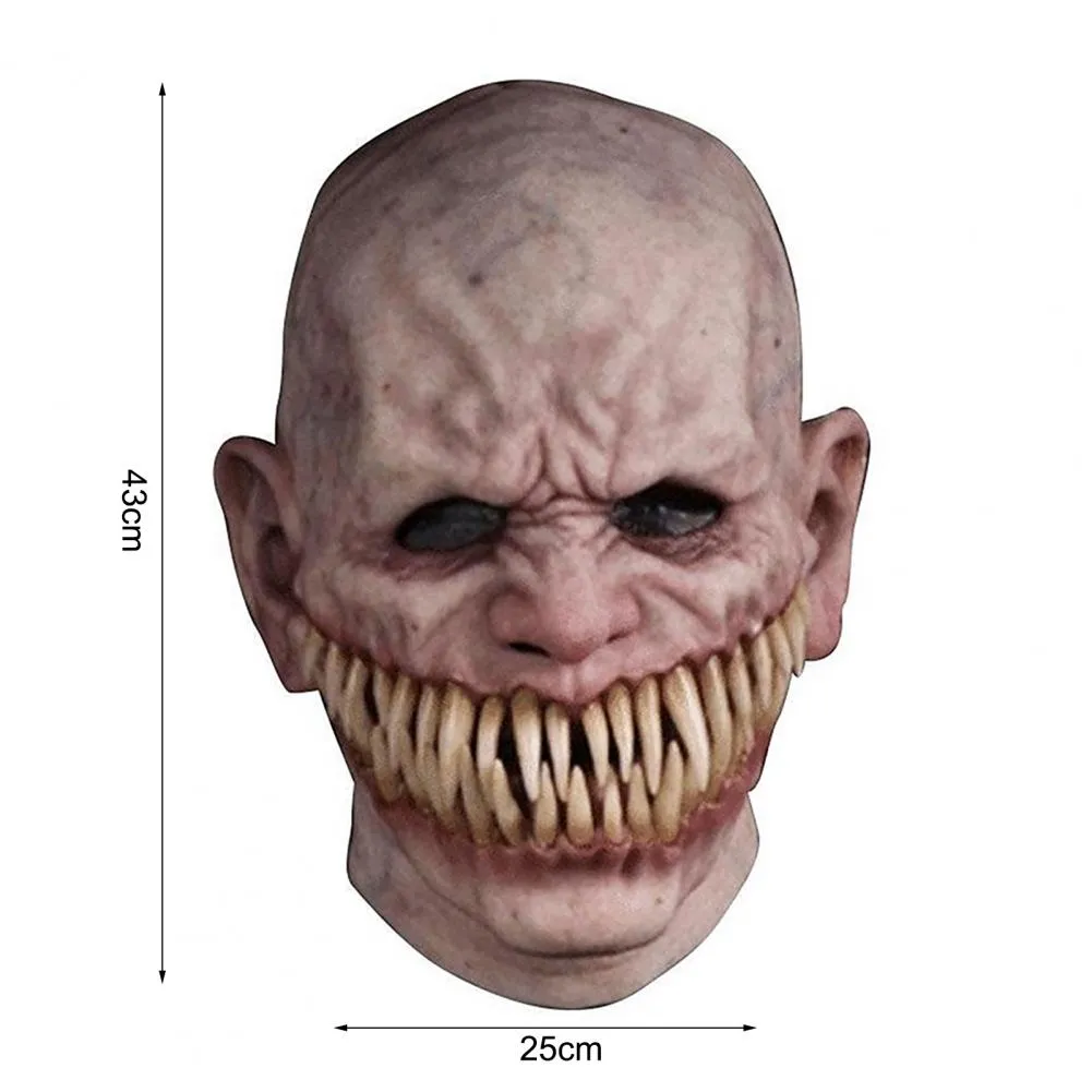 New Halloween horror  Face Cover Scary Realistic Emulsion Halloween Headgear Pointy Teeth Split Mouth Horror Face Cover party