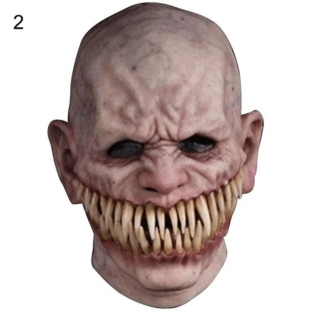 New Halloween horror  Face Cover Scary Realistic Emulsion Halloween Headgear Pointy Teeth Split Mouth Horror Face Cover party