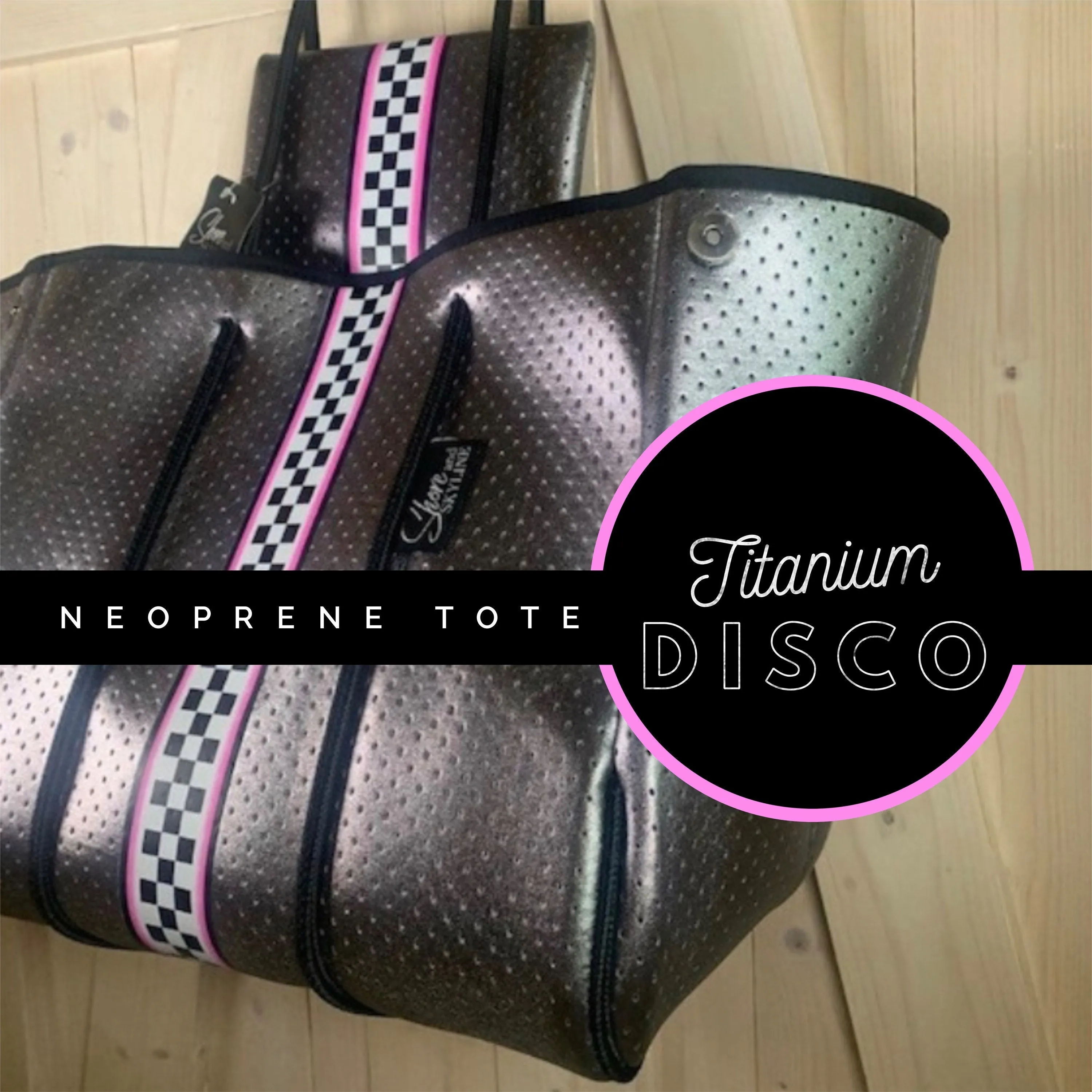 new Neoprene Tote Bag grey / gray Camo   metallic silver & hot pink racing stripes (   various racer checks / deer / leopard / cheetah )