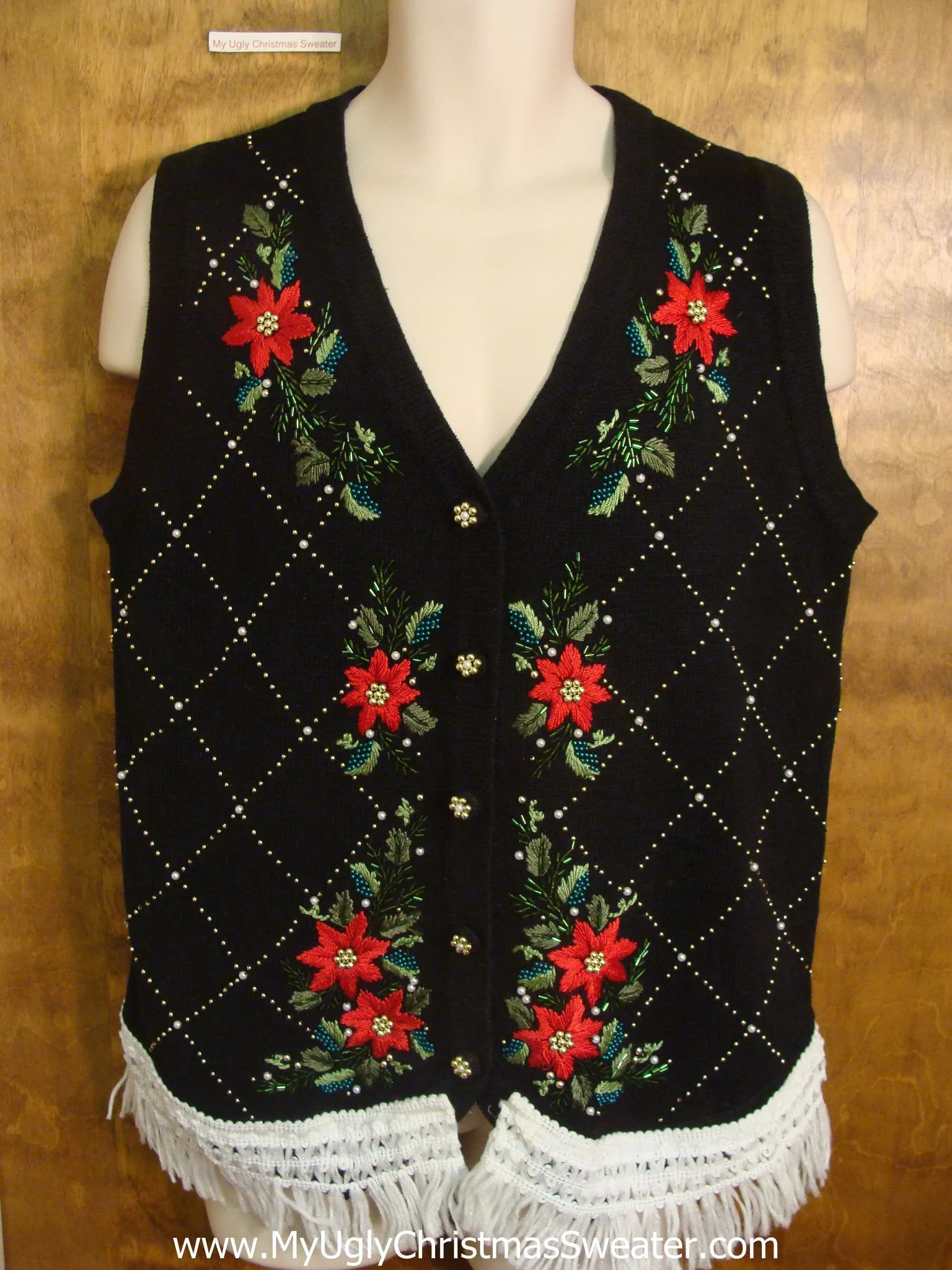 Ornate Poinsettias Cute Christmas Sweater Vest