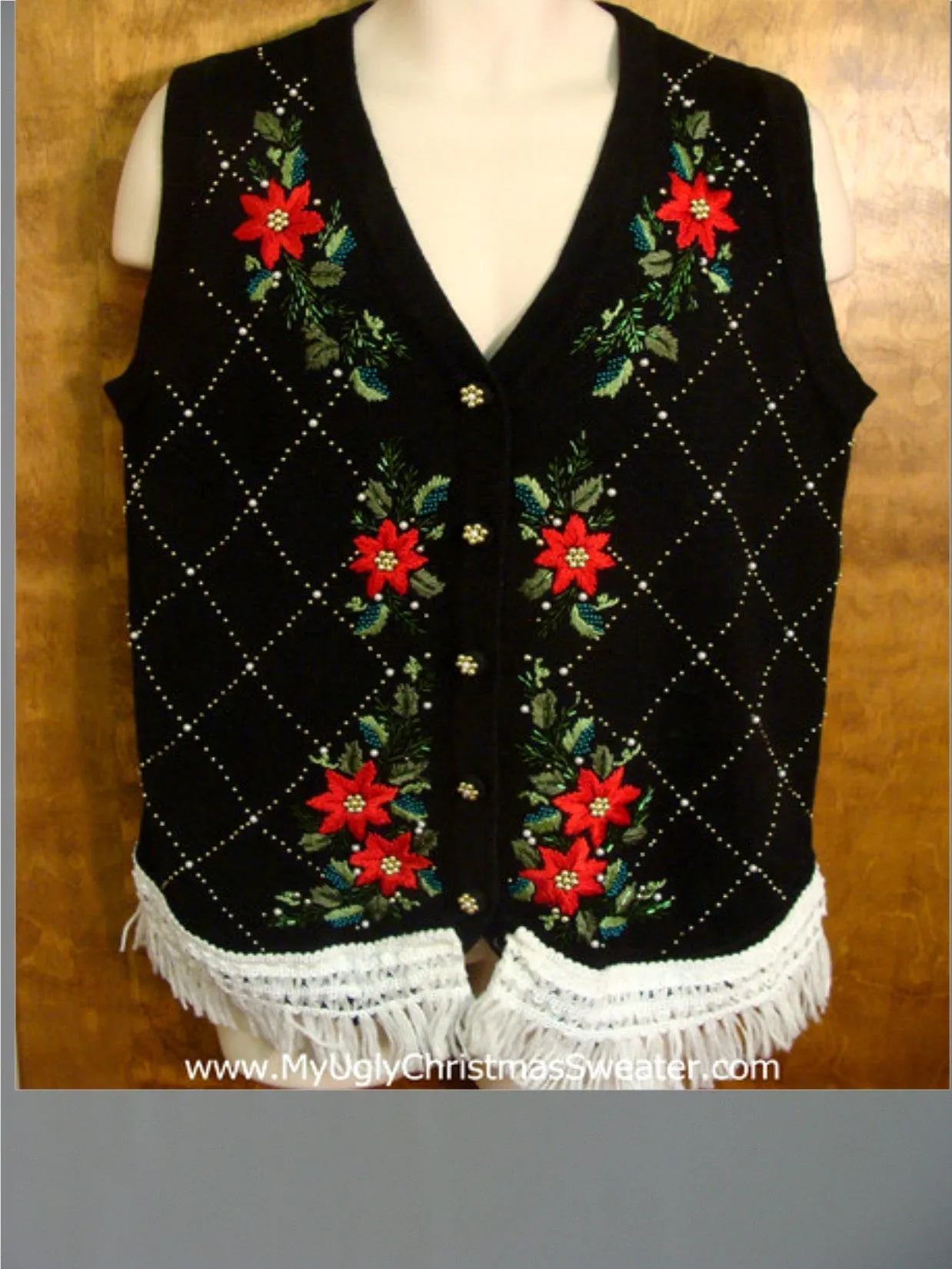 Ornate Poinsettias Cute Christmas Sweater Vest