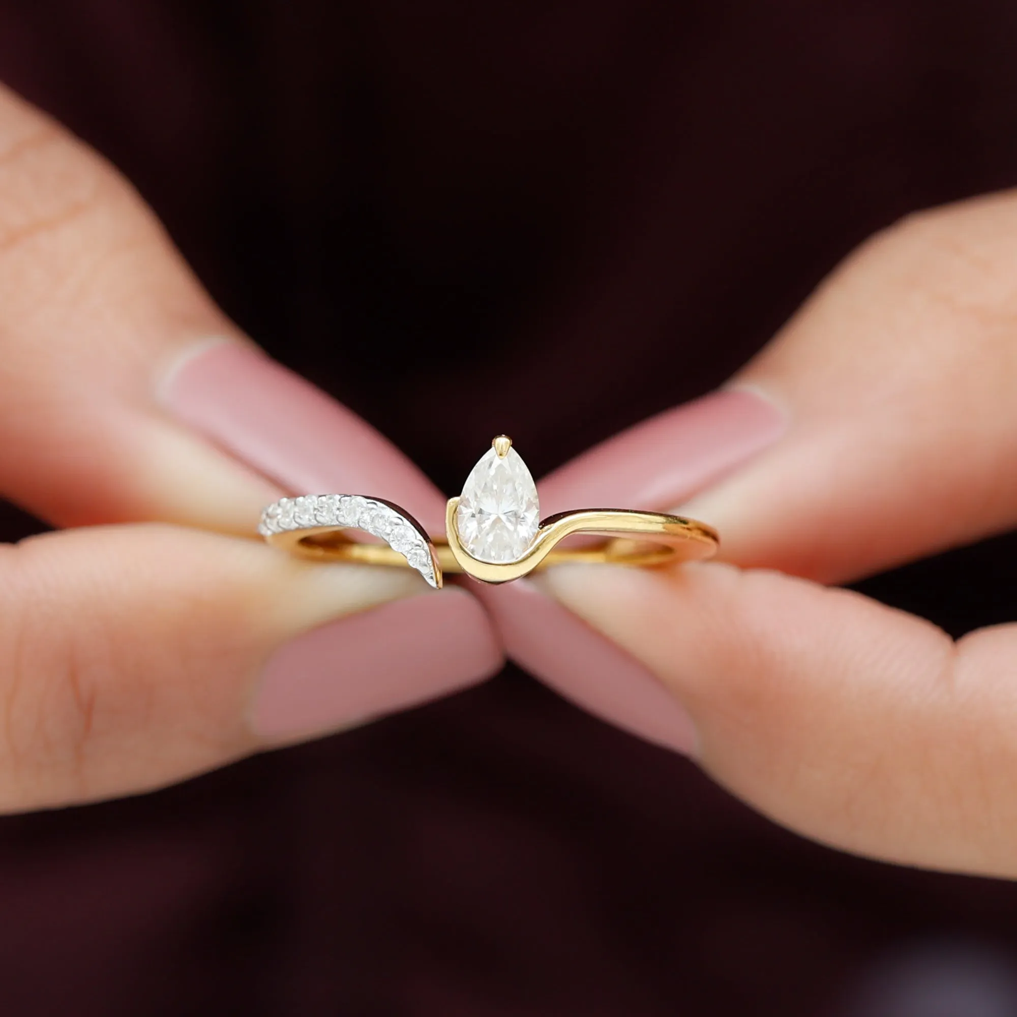 Pear Shaped Moissanite Cuff Ring