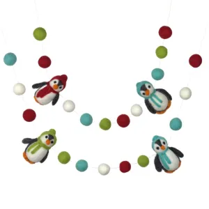 Penguin Felt Christmas Garland- Red, Turquoise, Green