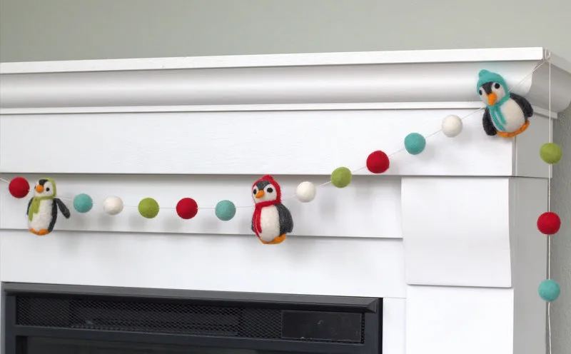 Penguin Felt Christmas Garland- Red, Turquoise, Green