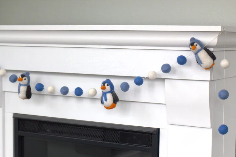 Penguin Winter Felt Garland- Blues