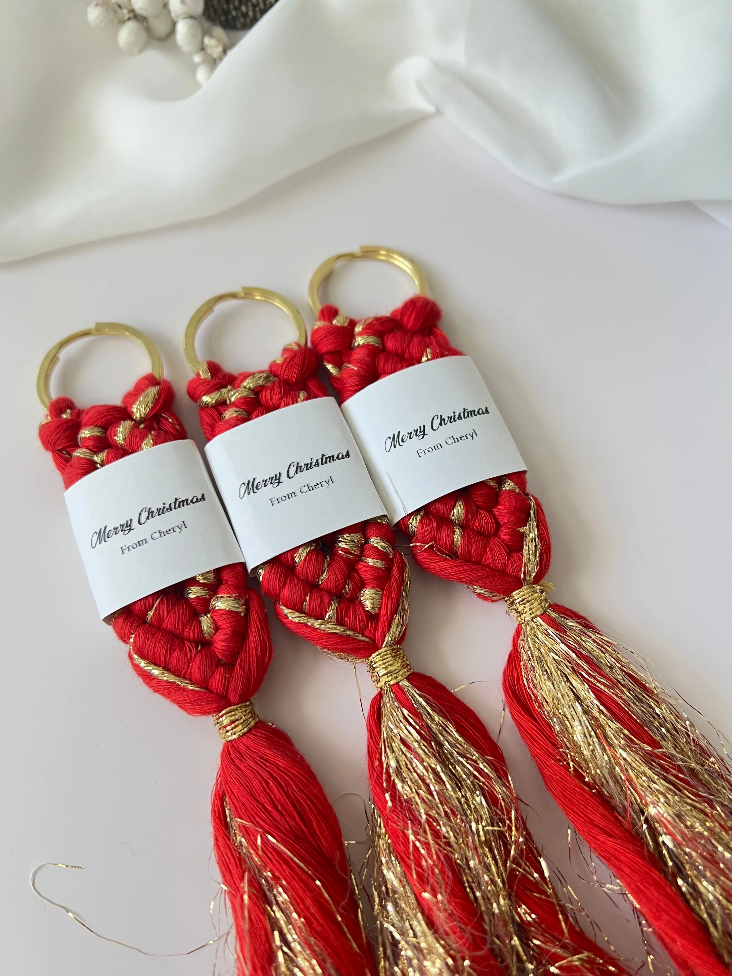 Personalized Christmas Red Macrame Keychain | Custom New Year Gifts