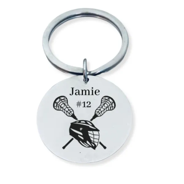 Personalized Engraved Lacrosse Helmet Keychain - Pick Shape