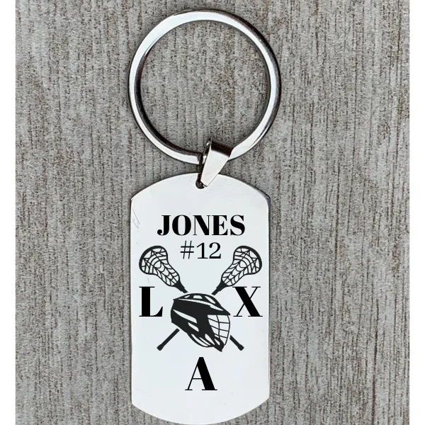 Personalized Engraved Lacrosse Helmet Keychain - Pick Shape