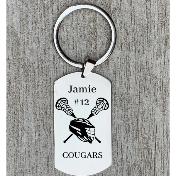 Personalized Engraved Lacrosse Helmet Keychain - Pick Shape