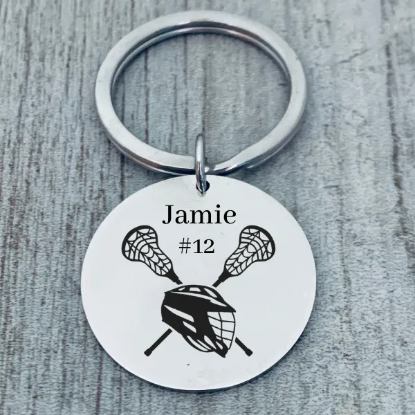 Personalized Engraved Lacrosse Helmet Keychain - Pick Shape