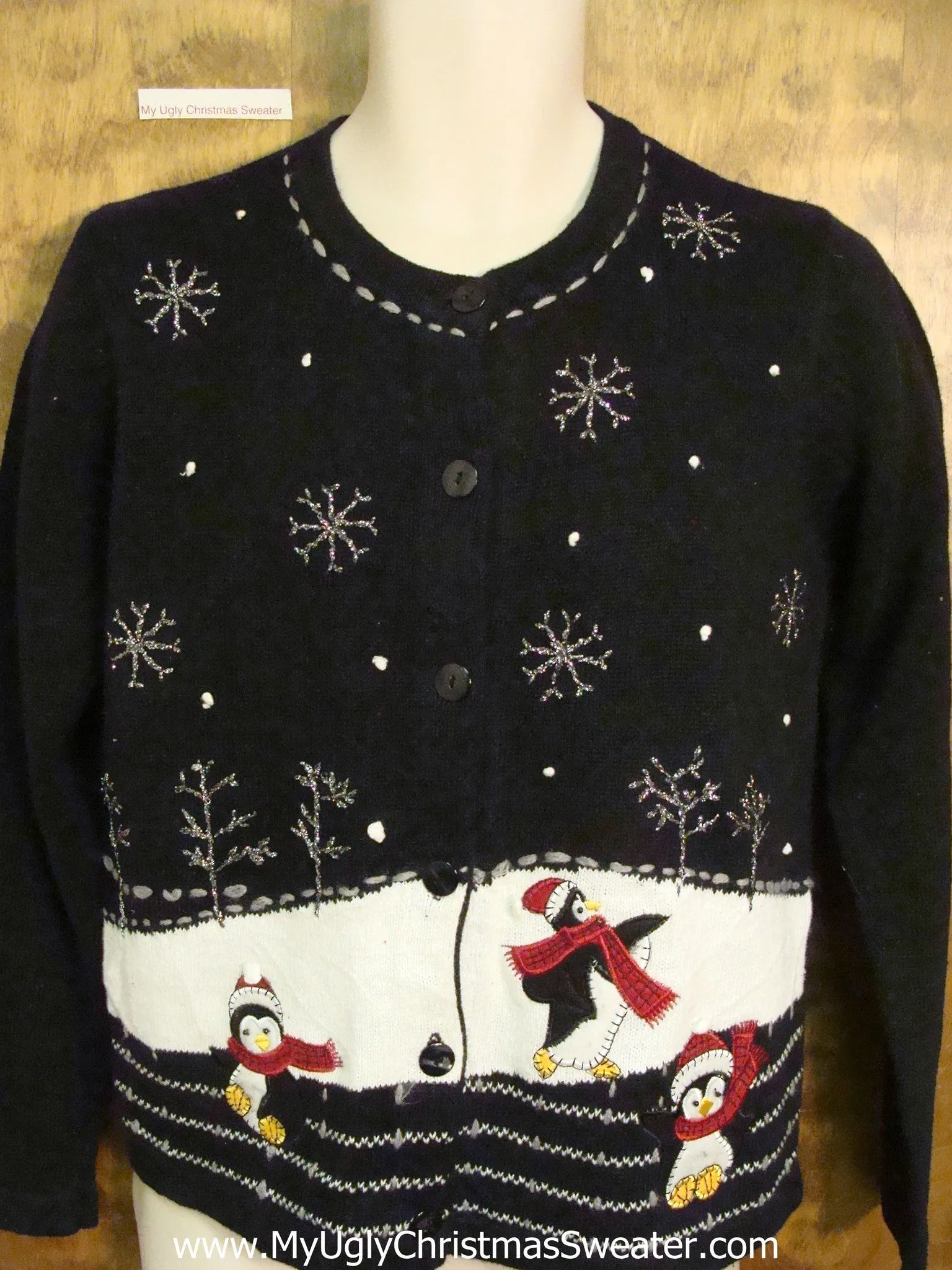 Playing Penguins Two Sided Ugly Christmas Sweater Cardigan