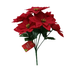 Poinsettia Flocked 7 Head Bunch (30cm)