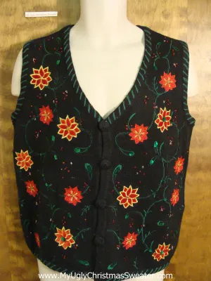 Poinsettia Themed Holiday Sweater Vest