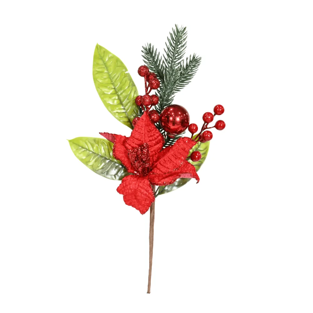 Poinsettia with Deco Pine Pick Asst