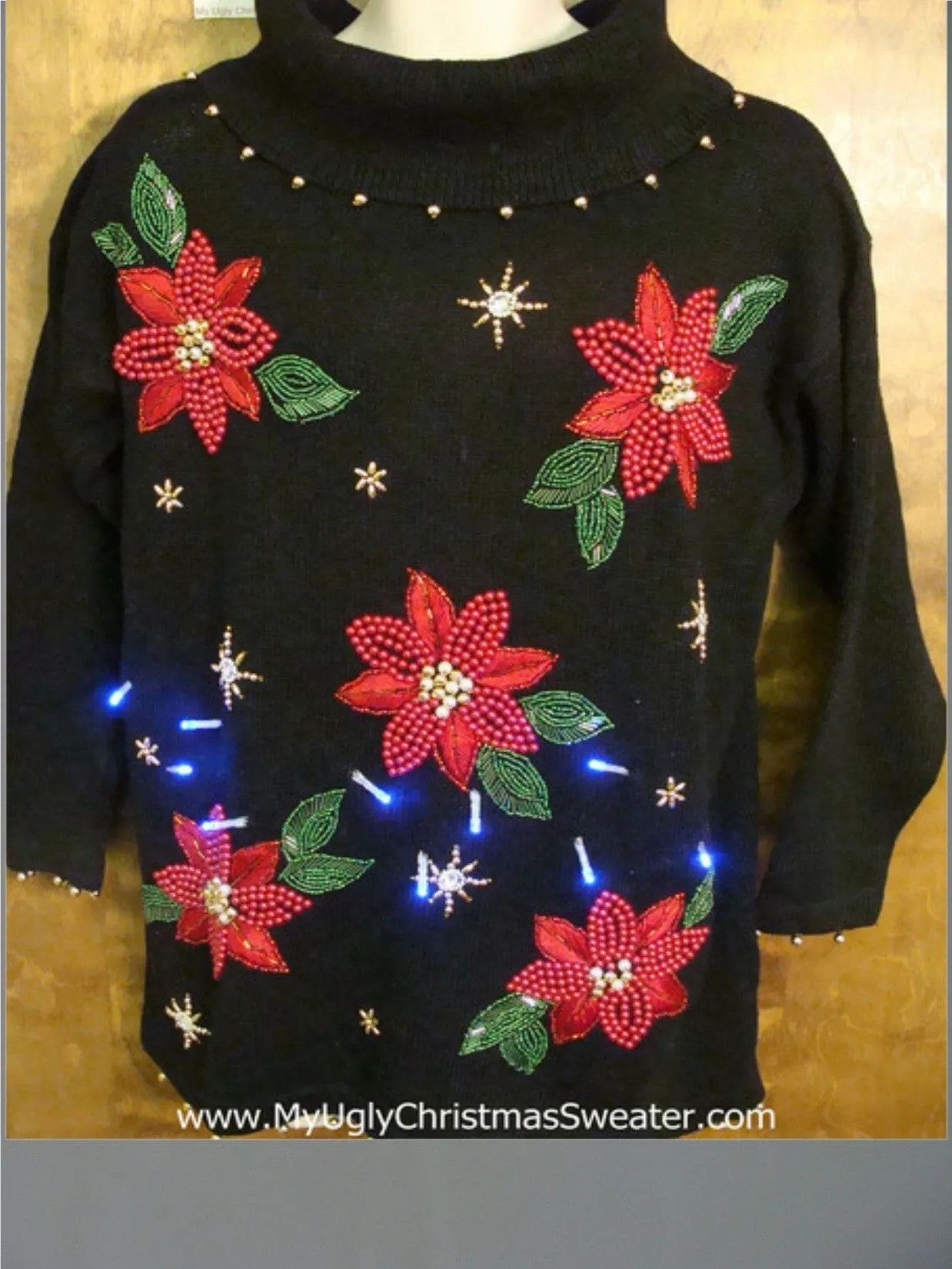 Poinsettias Party 80s Light Up Ugly Xmas Sweater