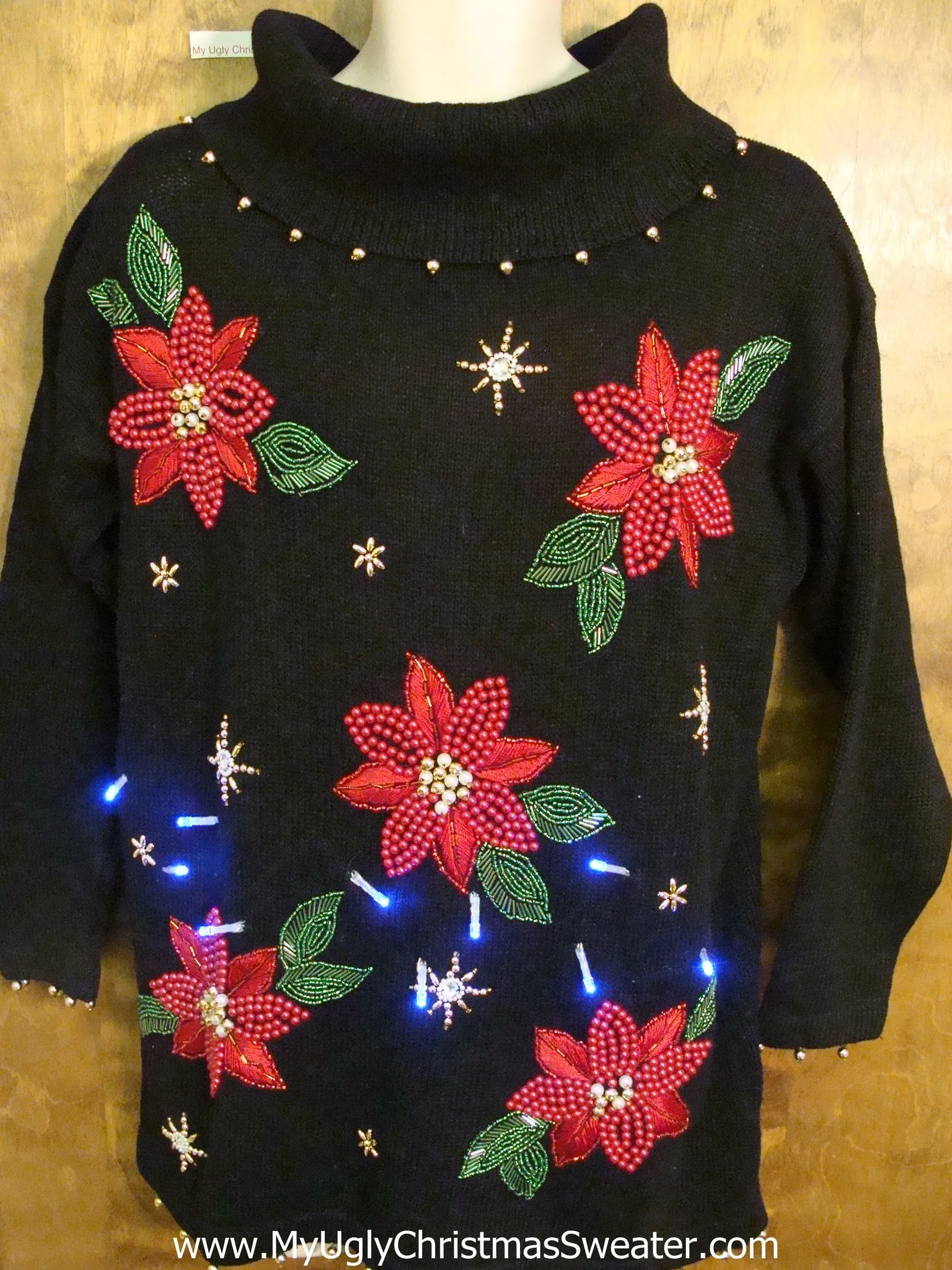 Poinsettias Party 80s Light Up Ugly Xmas Sweater